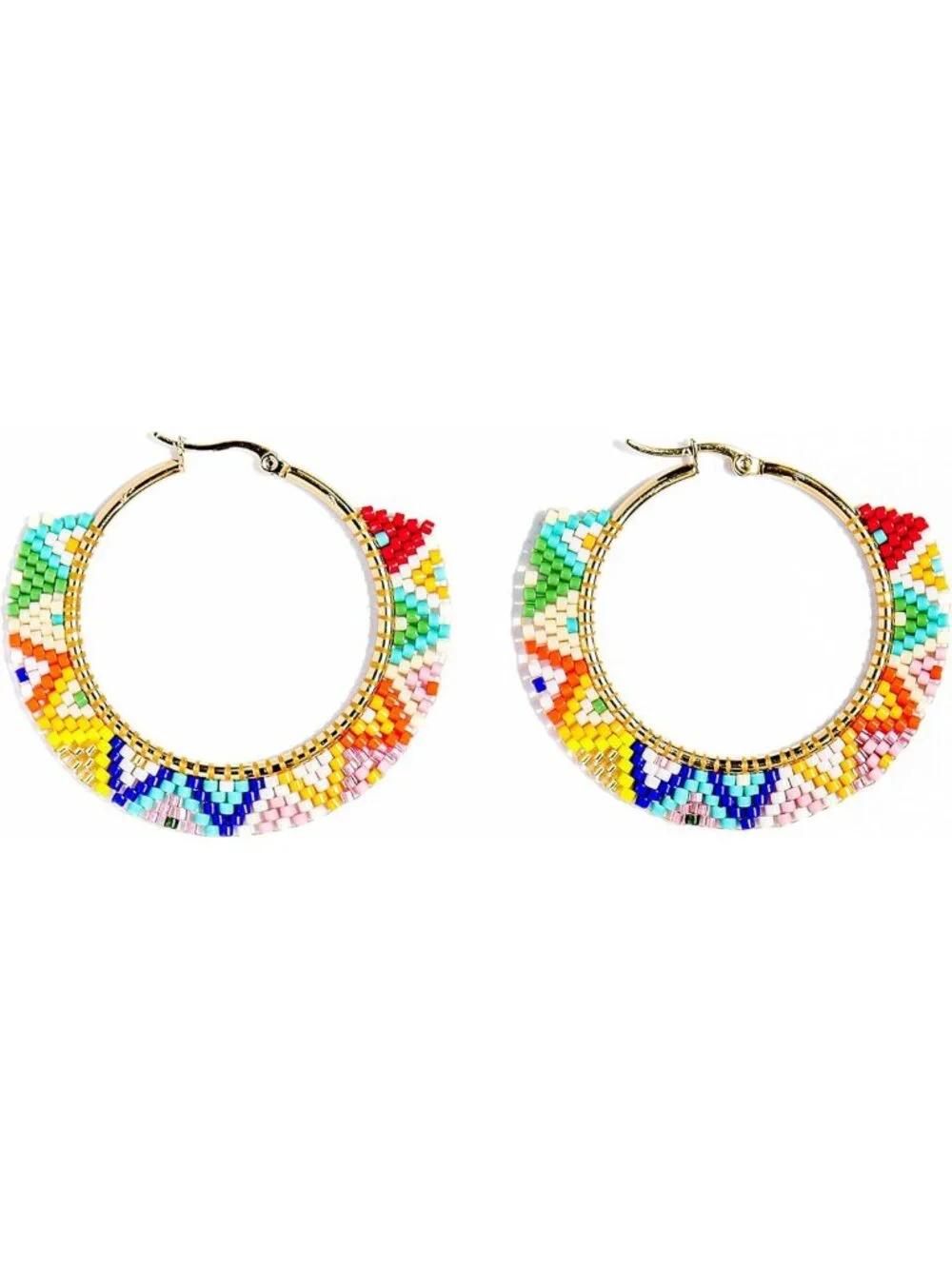 Handmade Beaded Hoop Earrings for Women - Lightweight Boho Seed Beads, Unique
